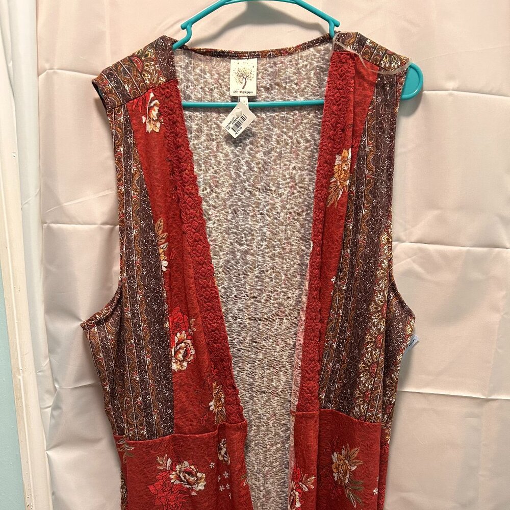 Self Esteem - Lightweight Kimono-Style Vest NWT - Rust/Brown - Jr Plus Size 3X
